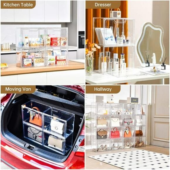 Clear Acrylic Stackable Storage Bin with Lid Handbag Display Case Organizer - Picture 5 of 7